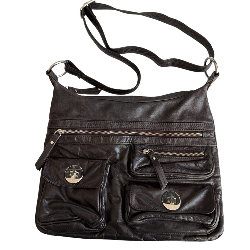 DANIER Brown Leather Crossbody Bag with lots of pockets